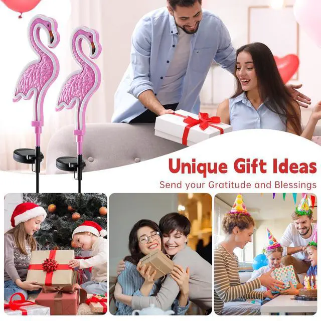 Alt view image 6 of 6 - Flamingo Solar Lights Outdoor Decor, Solar Pink Flamingos Outdoor for Yard Decorations,Pink Neon Solar Flamingo Garden Lights for Outside,Pathways,Patio or Lawn Decor,Gifts for Mom(2Pack)