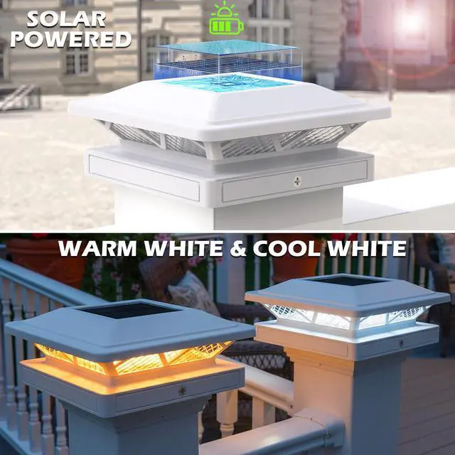 Alt view image 2 of 6 - Solar Post Cap Light 2 Modes 6 Pack, 3.5x3.5 4x4 4.5x4.5 5x5 Vinyl/Wooden Posts, Waterproof Outdoor Lighting for Fence Deck Patio Garden Decor, White/Warm (White)