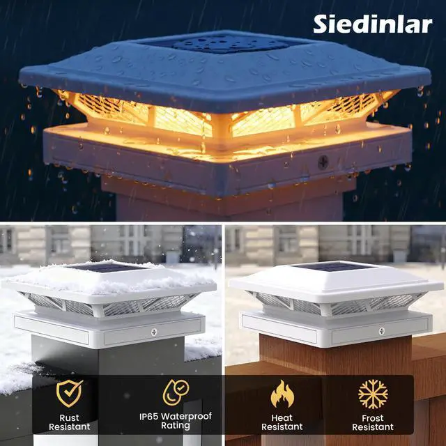 Alt view image 6 of 6 - Solar Post Cap Light 2 Modes 6 Pack, 3.5x3.5 4x4 4.5x4.5 5x5 Vinyl/Wooden Posts, Waterproof Outdoor Lighting for Fence Deck Patio Garden Decor, White/Warm (White)