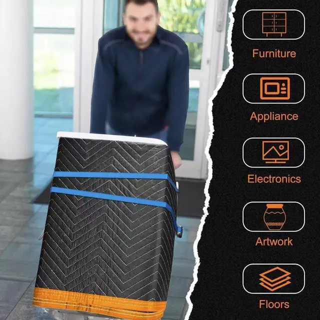 Alt view image 4 of 6 - Large Moving Blankets 80 * 72in Heavy Duty Packing Blankets for Furniture Moving Shipping Wrapping Quilted Furniture Pads for Moving, Padded Mover Blankets (Black) 2pack