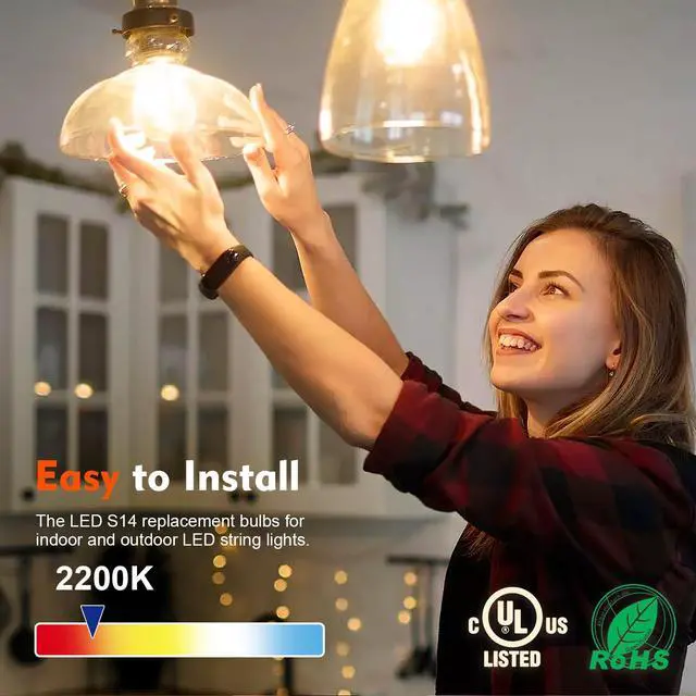 Alt view image 5 of 7 - 36 Pack S14 LED Bulbs for Outdoor String Lights, Shatterproof Replacement Edison Bulbs for Patio String Lights Outdoor Waterproof, Warm White 2200K, Dimmable, E26 Standard Base