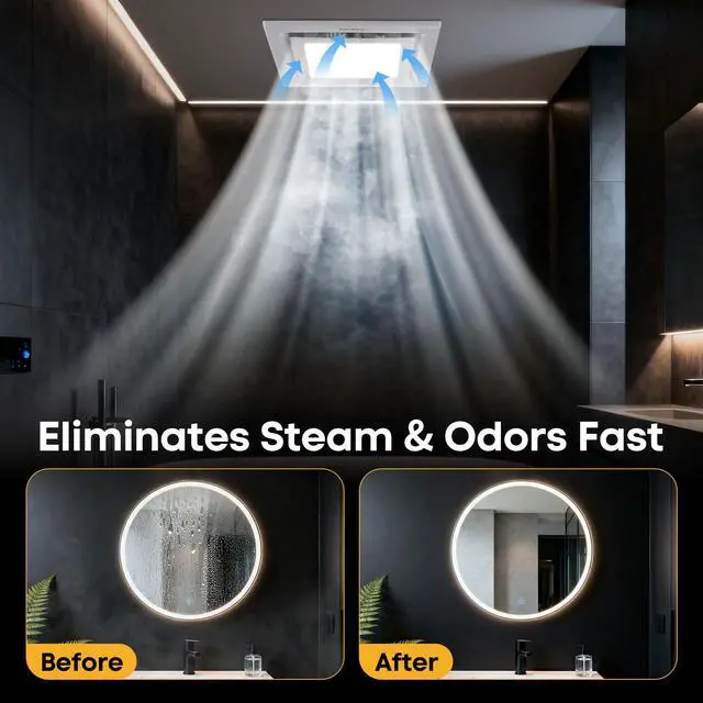 Alt view image 2 of 7 - Bathroom Exhaust Fan with Light 10" Ultra Quiet 1.0 Sones,1000LM, 5CCT, Exhaust Fan Mounting Opening 8"x8" in 110CFM Bathroom Fan with Light Ceiling Mount for Home, Bath, Office