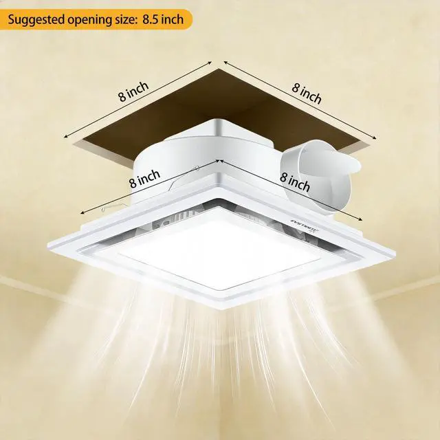 Alt view image 5 of 7 - Bathroom Exhaust Fan with Light 10" Ultra Quiet 1.0 Sones,1000LM, 5CCT, Exhaust Fan Mounting Opening 8"x8" in 110CFM Bathroom Fan with Light Ceiling Mount for Home, Bath, Office