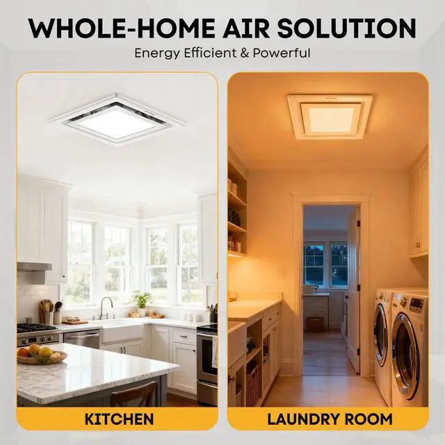 Alt view image 7 of 7 - Bathroom Exhaust Fan with Light 10" Ultra Quiet 1.0 Sones,1000LM, 5CCT, Exhaust Fan Mounting Opening 8"x8" in 110CFM Bathroom Fan with Light Ceiling Mount for Home, Bath, Office