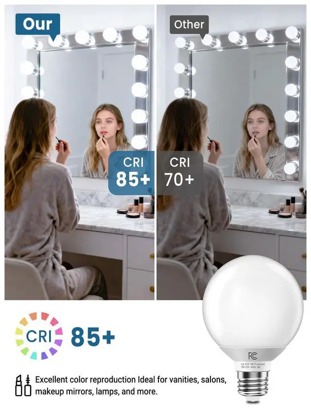 Alt view image 5 of 7 - G25 LED Globe Light Bulbs, Vanity Bulb for Bathroom 40W Equivalent | 5000K Daylight White E26 Base, Round Decorative Bulb for Vanity Makeup Mirror, CRI85+, 450LM, Non-Dimmable, UL, 4 Pack
