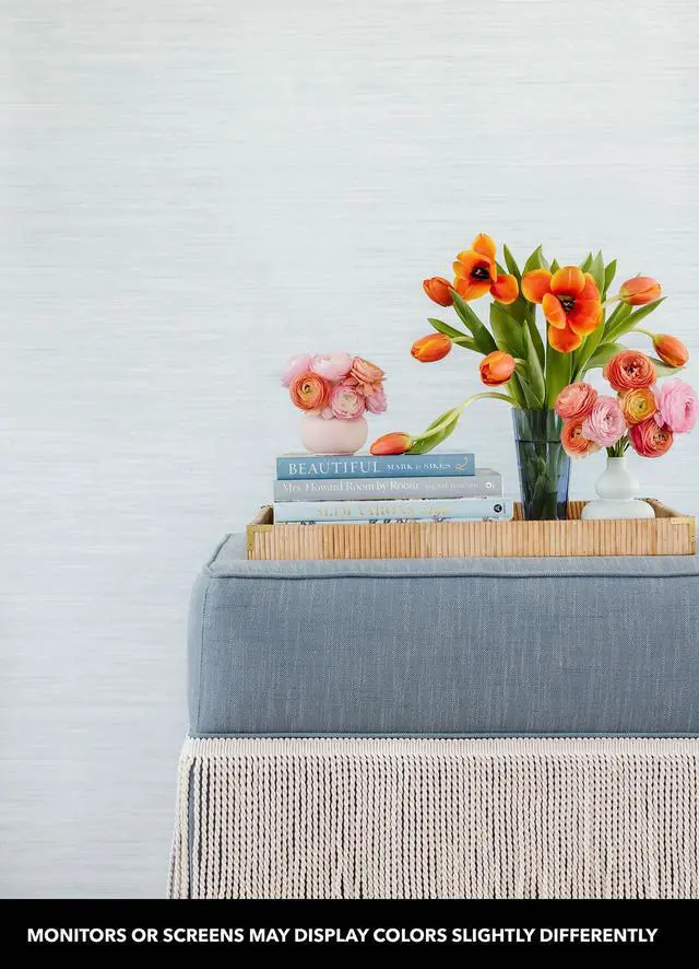 Alt view image 2 of 7 - x Social Social Whisper Blue Classic Faux Grasscloth Peel & Stick Wallpaper