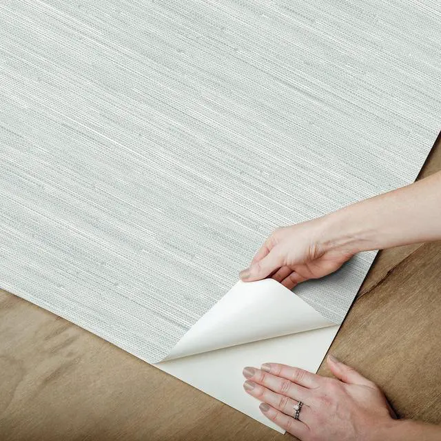 Alt view image 6 of 7 - x Social Social Whisper Blue Classic Faux Grasscloth Peel & Stick Wallpaper