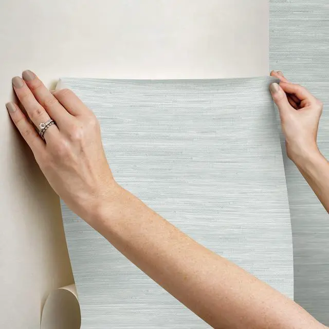 Alt view image 7 of 7 - x Social Social Whisper Blue Classic Faux Grasscloth Peel & Stick Wallpaper
