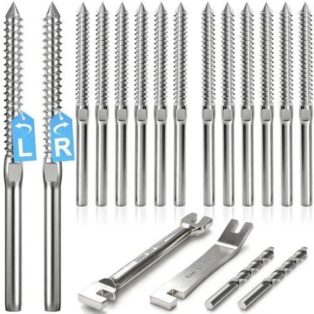 Alt view image 2 of 7 - Cable Railing Hardware 1/8" T316 Swage Lag Screws for Wood Post 100Pack | Marine Grade T316 Stainless Steel, Right & Left Hand Thread for Stair/Deck Cable Railing Kits with Wrench, DM50
