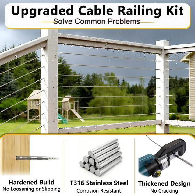 Alt view image 3 of 7 - Cable Railing Hardware 1/8" T316 Swage Lag Screws for Wood Post 100Pack | Marine Grade T316 Stainless Steel, Right & Left Hand Thread for Stair/Deck Cable Railing Kits with Wrench, DM50