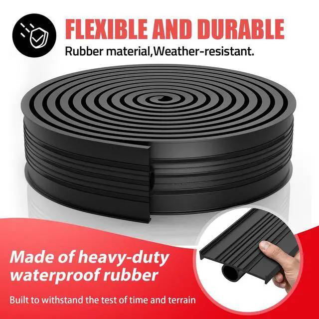 Alt view image 2 of 7 - Garage Door Bottom Rubber Seal 5/16" T-End 10FT & 2 End Plugs Black | garage door bottom seal,double weather barrier,2 end plugs,flexible rubber,easy trim,tool-free slide-in install