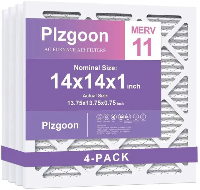 Main image of 14x14x1 Air Filter MERV 11, 4-Pack for AC & Furnace, MPR 1000 | Actual size: 13.78 x 13.78 x 0.79 inches. Pleated electrostatic media for efficient airflow and better filtration