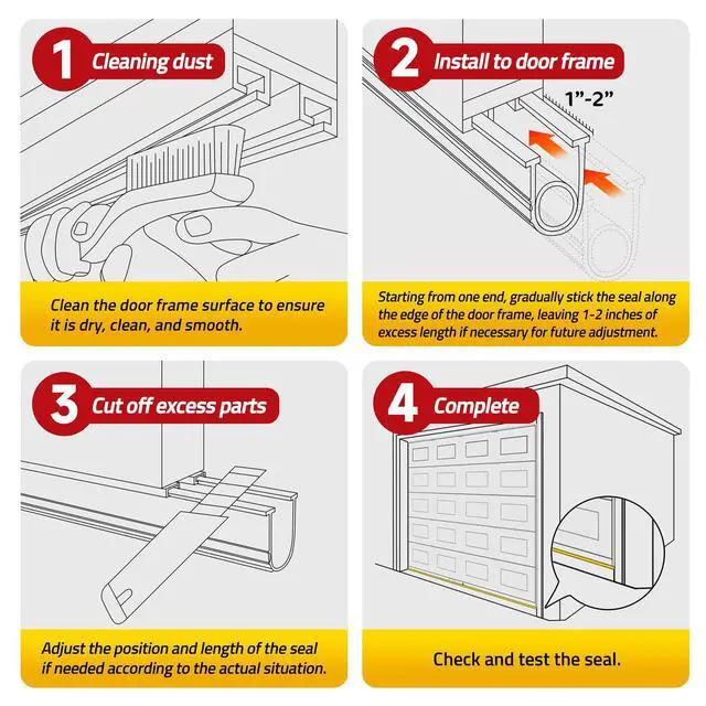 Alt view image 7 of 7 - Garage Door Bottom Rubber Seal 5/16" T-End 10FT & 2 End Plugs Black | garage door bottom seal,double weather barrier,2 end plugs,flexible rubber,easy trim,tool-free slide-in install