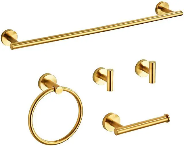 Main image of Brushed Gold Bathroom Hardware Set 5 Piece with Towel Racks for Bathroom, SUS304 Stainless Steel Bath Towel Bar Set, 24 Inch Wall Mounted Accessories Kit