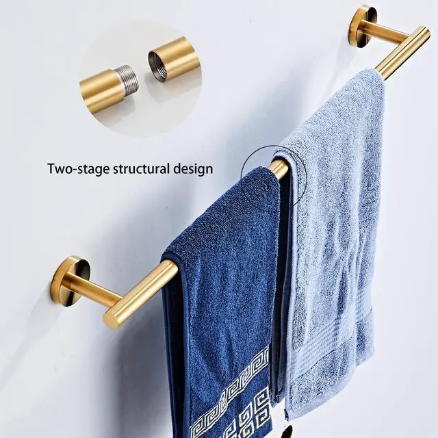 Alt view image 4 of 7 - Brushed Gold Bathroom Hardware Set 5 Piece with Towel Racks for Bathroom, SUS304 Stainless Steel Bath Towel Bar Set, 24 Inch Wall Mounted Accessories Kit