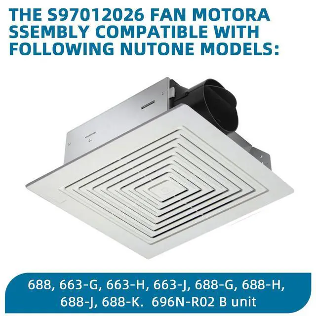 Alt view image 5 of 7 - 696N-R02 B Unit for NuTone S97012026 Fan,Broan 688 Replacement Fan Motor | S97012026 Assembly for Broan 688-K,688-J,688-H,688-G,Nutone 696N-R02 B Unit Replacement 50CFM Exhaust Fan for 688 Motor