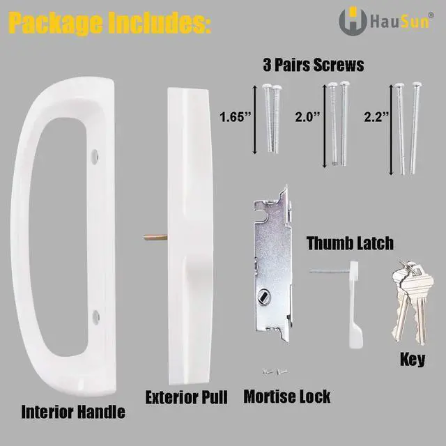 Alt view image 3 of 7 - Sliding Patio Door Handle Set with Key Cylinder and Mortise Lock, Full Replacement Handle Lock Set Fits Door Thickness from 1-1/2" to 1-3/4", 3-15/16 Screw Hole Spacing, Reversible Design(Non-Handed)