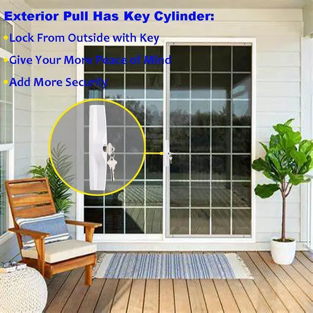 Alt view image 5 of 7 - Sliding Patio Door Handle Set with Key Cylinder and Mortise Lock, Full Replacement Handle Lock Set Fits Door Thickness from 1-1/2" to 1-3/4", 3-15/16 Screw Hole Spacing, Reversible Design(Non-Handed)