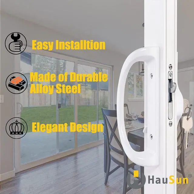 Alt view image 6 of 7 - Sliding Patio Door Handle Set with Key Cylinder and Mortise Lock, Full Replacement Handle Lock Set Fits Door Thickness from 1-1/2" to 1-3/4", 3-15/16 Screw Hole Spacing, Reversible Design(Non-Handed)