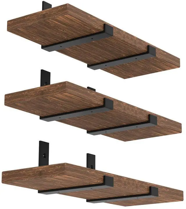 Main image of 12 Inch Heavy Duty Floating Shelf Bracket, Wall Mounting Industrial Black Shelf Brackets, 1/5 Inch Thick Iron Metal Brackets for Shelves 6 Packs