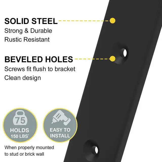 Alt view image 4 of 7 - 12 Inch Heavy Duty Floating Shelf Bracket, Wall Mounting Industrial Black Shelf Brackets, 1/5 Inch Thick Iron Metal Brackets for Shelves 6 Packs