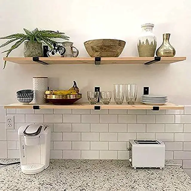 Alt view image 7 of 7 - 12 Inch Heavy Duty Floating Shelf Bracket, Wall Mounting Industrial Black Shelf Brackets, 1/5 Inch Thick Iron Metal Brackets for Shelves 6 Packs