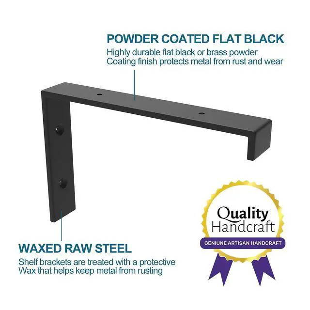 Alt view image 6 of 7 - 12 Inch Heavy Duty Floating Shelf Bracket, Wall Mounting Industrial Black Shelf Brackets, 1/5 Inch Thick Iron Metal Brackets for Shelves 6 Packs