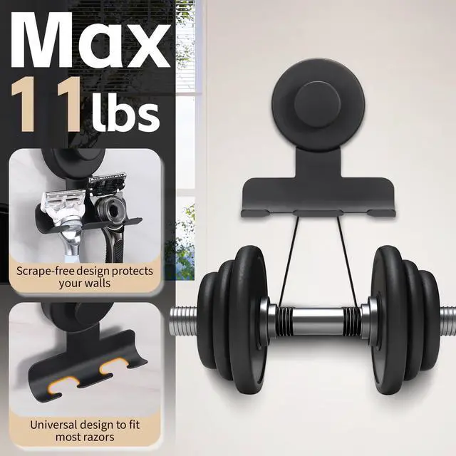 Alt view image 2 of 6 - Suction Cup Razor and Shaver Holder for Shower Wall, Stainless Steel Reusable Suction Hook for Towel and Loofah, Damage-Free Installation (2, Matte Black)