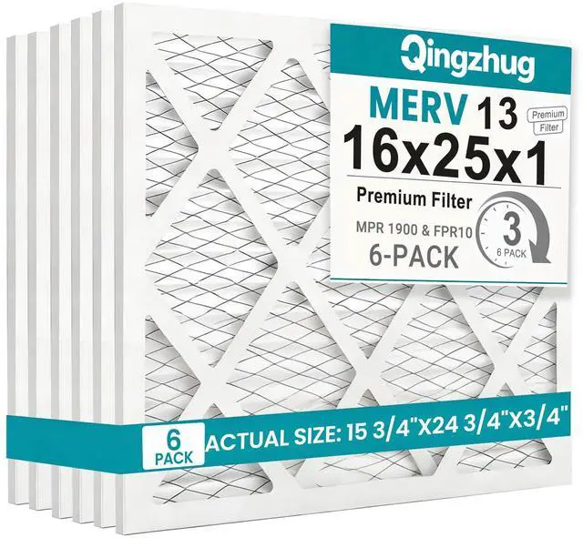 Main image of 16x25x1 MERV 13 (6-Pack) Pleated Air Filter (Actual Size: 15.75" x 24.75" x 0.75") MPR 1900 & FPR 10, Furnace Air Filters