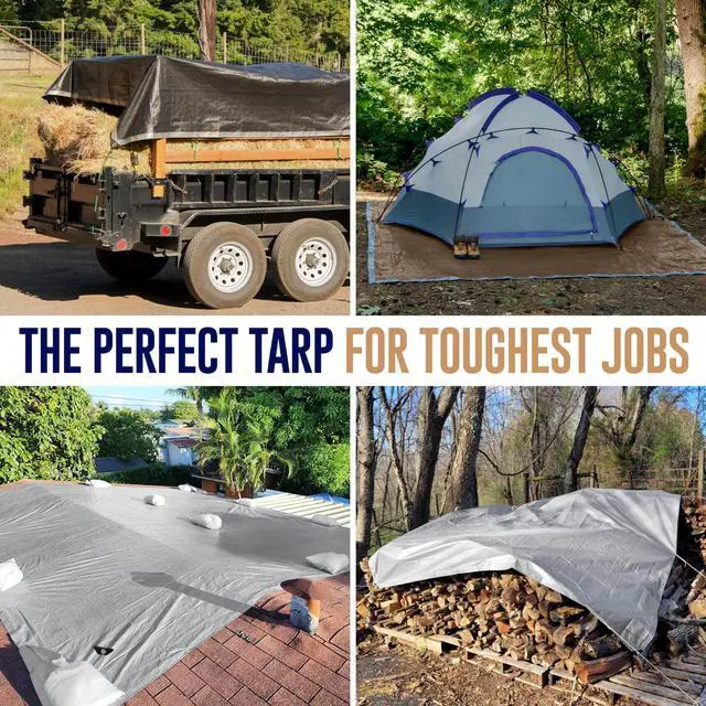 Alt view image 3 of 7 - 10x10 Heavy Duty Tarp, Waterproof, 10 Mil Thick, High Durability, Tear & Fade Resistant, UV Treated, Grommets Every 18 Inches (10' x '10')