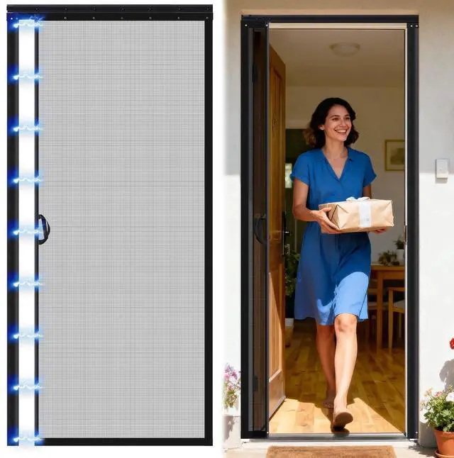 Main image of Retractable Screen Door with Sliding Track Fits Door Size 33" x 80" (Curtain Size 34'' x 81'') Pet Friendly Magnetic Fiberglass Mesh Screen for Patio French Sliding Doors Weighted Bottom