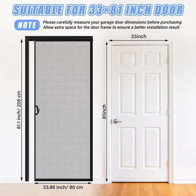Alt view image 2 of 7 - Retractable Screen Door with Sliding Track Fits Door Size 33" x 80" (Curtain Size 34'' x 81'') Pet Friendly Magnetic Fiberglass Mesh Screen for Patio French Sliding Doors Weighted Bottom