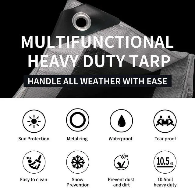 Alt view image 2 of 7 - Small Tarps 4x6 Feet(2-Pack) Heavy Duty Tarp 10.5Mil,Silver/Black | Multipurpose Protective Cover with grommets Waterproof,Snow or UV Protection,Durable Reinforced Edges