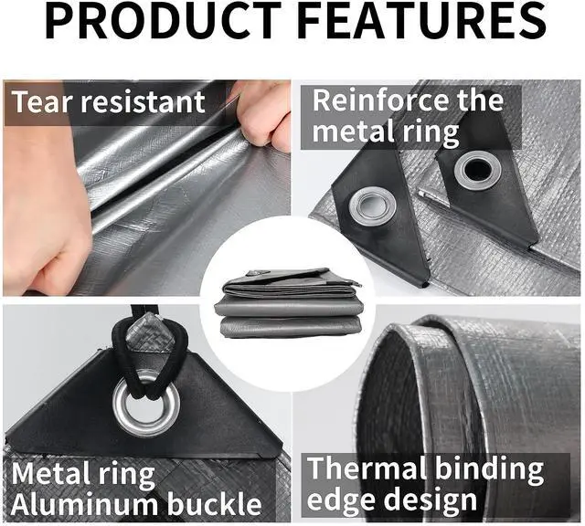Alt view image 6 of 7 - Small Tarps 4x6 Feet(2-Pack) Heavy Duty Tarp 10.5Mil,Silver/Black | Multipurpose Protective Cover with grommets Waterproof,Snow or UV Protection,Durable Reinforced Edges