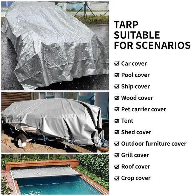 Alt view image 7 of 7 - Small Tarps 4x6 Feet(2-Pack) Heavy Duty Tarp 10.5Mil,Silver/Black | Multipurpose Protective Cover with grommets Waterproof,Snow or UV Protection,Durable Reinforced Edges