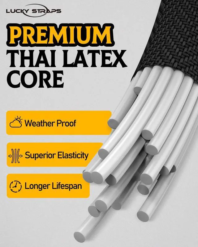 Alt view image 5 of 6 - 8 Pack 12" Heavy Duty Bungee Cords with Carabiner Hooks, 190 Lbs Strength | LUCKY STRAPS Black UV Resistant Bungee Straps for Luggage Racks, Cargo, Hand Carts, Bikes, Trucks, Motor, Camping & Outdoor