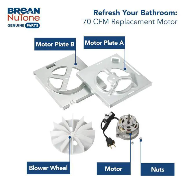 Alt view image 2 of 7 - RE70BN 70 CFM Bathroom Exhaust Fan Replacement Motor Kit, Easy DIY Replacement Motor Kit for 70 CFM and 50 CFM Bath Fans, White
