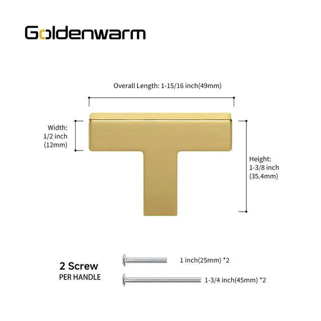 Alt view image 2 of 7 - Brushed Brass Cabinet Knobs, Single Hole Drawer Pulls, 10 Pack | Stainless Steel Knobs, Square Cabinet Hardware for Bathroom, Bedroom, Cupboards, Drawers, Dressers, Screws Included