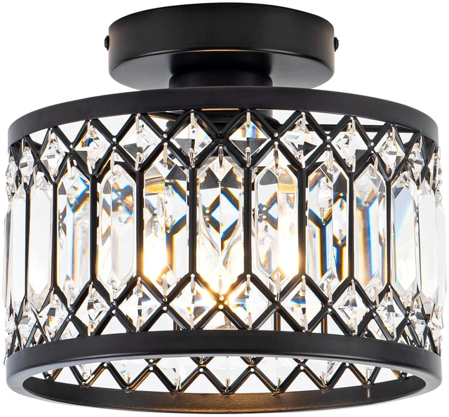 Main image of Crystal Ceiling Light Fixture, Modern Semi Flush Mount Ceiling Light,Crystal Chandelier for Kitchen Bedroom Bathroom Entryway Black (Bulb not Included)