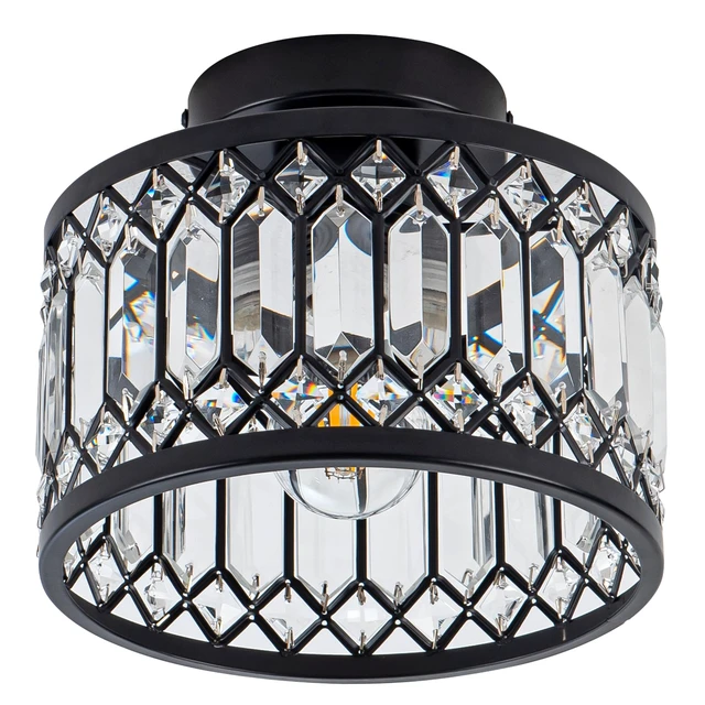 Alt view image 2 of 7 - Crystal Ceiling Light Fixture, Modern Semi Flush Mount Ceiling Light,Crystal Chandelier for Kitchen Bedroom Bathroom Entryway Black (Bulb not Included)