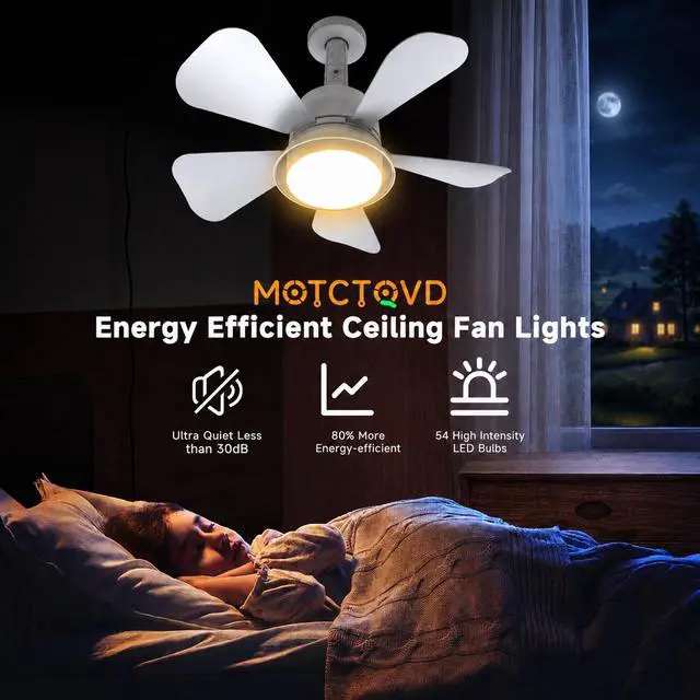 Alt view image 7 of 7 - Socket Fan Light with Remote, 1000LM Dimmable LED, for E26/E27 | Small Ceiling Fan with Light, 3 Color Modes, 5-Level Dimmable Brightness, E26/E27 Installation for Bedroom, Kitchen, Garage