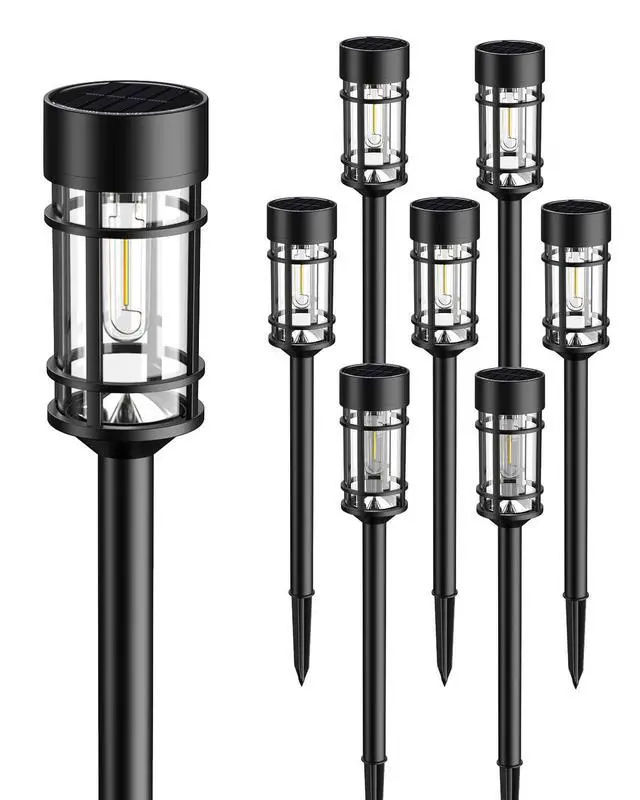 Alt view image 3 of 7 - Solar Lights Outdoor Waterproof, 8 Pack 21" Solar Pathway Lights with Metal & Glass, Auto On/Off Garden Lights for Yard, Landscape, Driveway Walkway