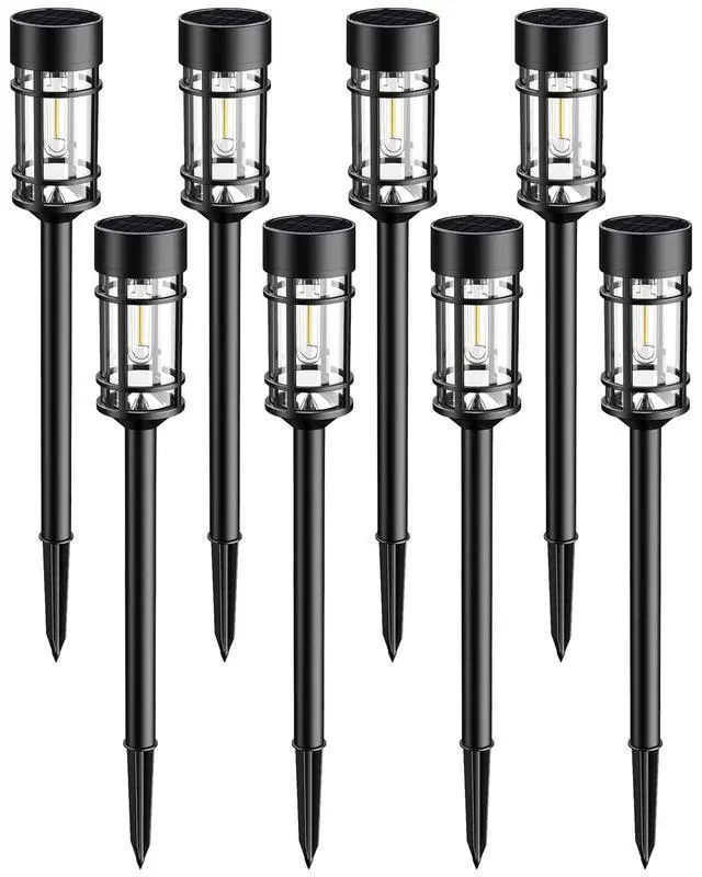 Alt view image 2 of 7 - Solar Lights Outdoor Waterproof, 8 Pack 21" Solar Pathway Lights with Metal & Glass, Auto On/Off Garden Lights for Yard, Landscape, Driveway Walkway
