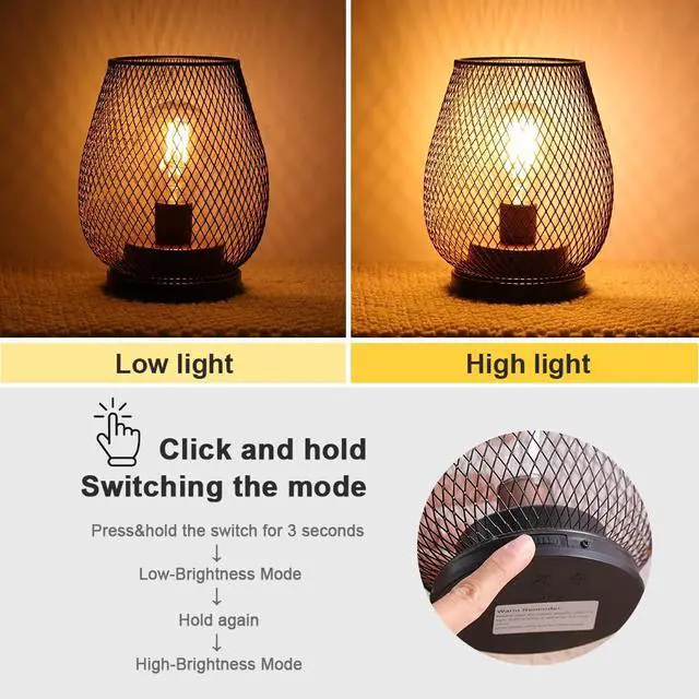Alt view image 2 of 7 - Set of 2 Rechargeable Lamp LED Table Lantern, Brown Metal Cage Cordless Lamps with LED BulbVintage Decorative Outdoor Lantern for Weddings, Parties, Patio, Events for Indoors Shelf Decor