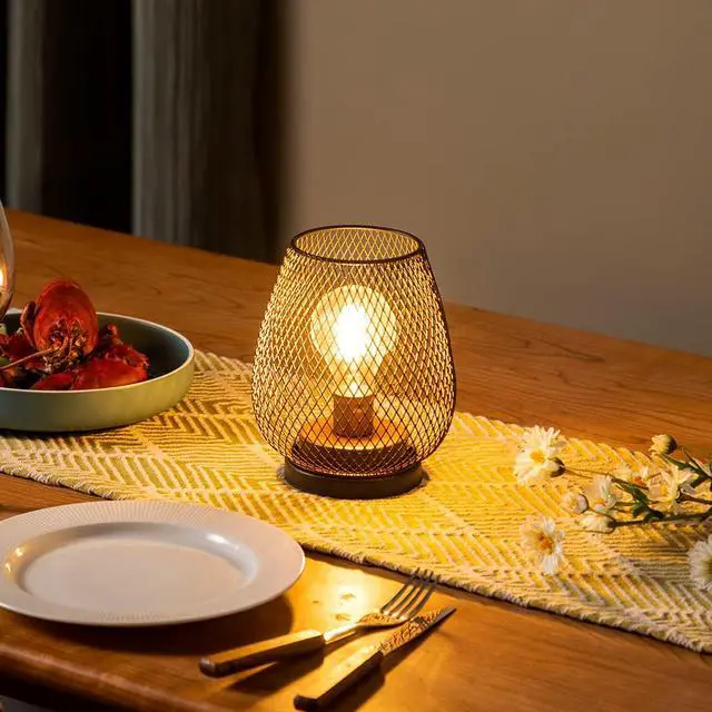 Alt view image 6 of 7 - Set of 2 Rechargeable Lamp LED Table Lantern, Brown Metal Cage Cordless Lamps with LED BulbVintage Decorative Outdoor Lantern for Weddings, Parties, Patio, Events for Indoors Shelf Decor