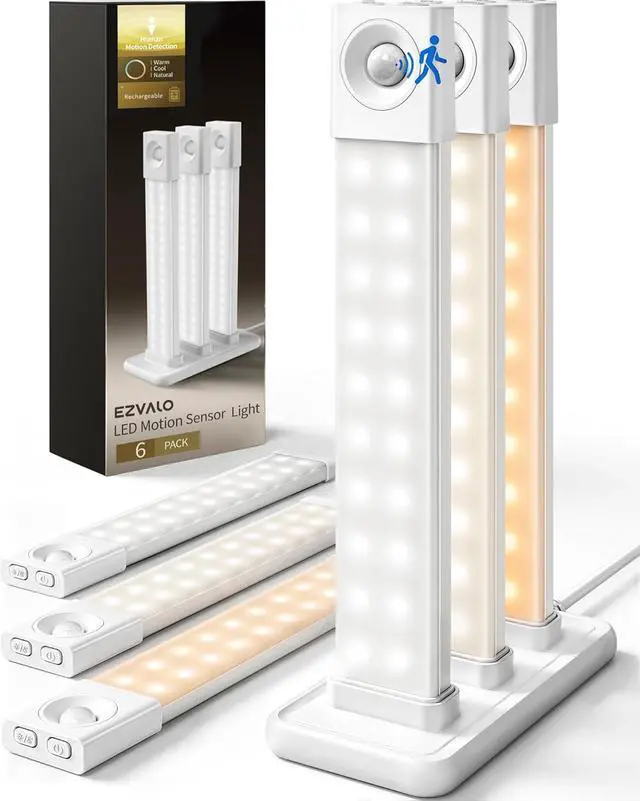 Main image of 6 Pack 8 inch Under Cabinet Lighting with Charging Station, Rechargeable Motion Sensor Lights, Wireless Magnetic LED Closet Lights, 3 Color Temperatures, Dimmable for Kitchen, Pantry, Stair