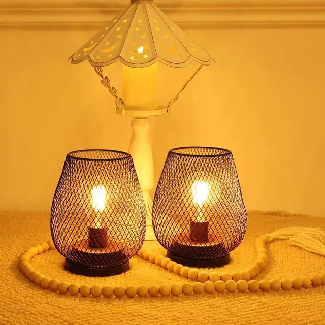 Alt view image 7 of 7 - Set of 2 Rechargeable Lamp LED Table Lantern, Brown Metal Cage Cordless Lamps with LED BulbVintage Decorative Outdoor Lantern for Weddings, Parties, Patio, Events for Indoors Shelf Decor