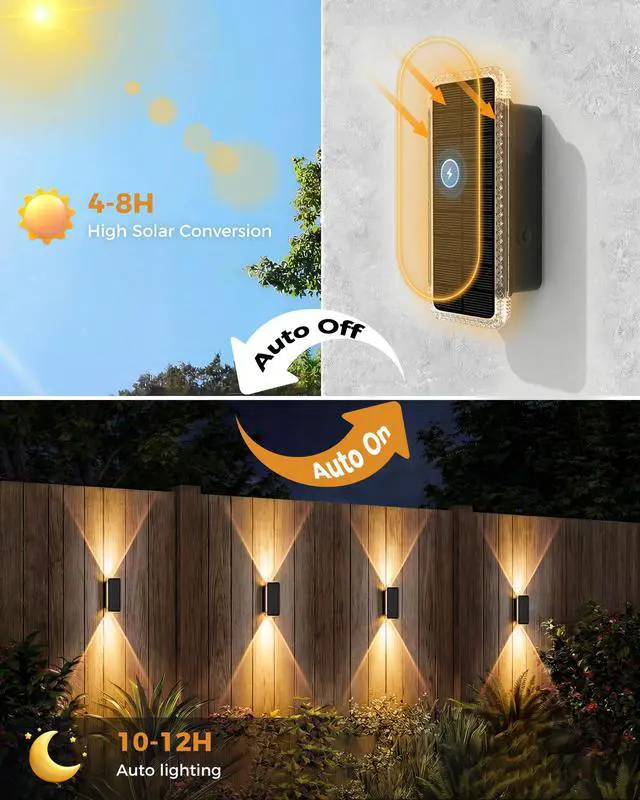 Alt view image 3 of 7 - Solar Fence Lights Outdoor 6 Pack, 5CCT(3000K-6000K) Up and Down Solar Wall Lights, IP65 Waterproof Dusk to Dawn Wood Fence Lights Solar Powered for Patio, Porch, Backyard, Garage, Wall Decor