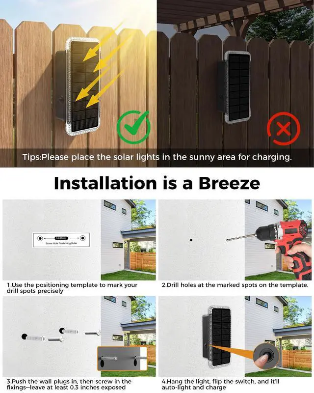 Alt view image 5 of 7 - Solar Fence Lights Outdoor 6 Pack, 5CCT(3000K-6000K) Up and Down Solar Wall Lights, IP65 Waterproof Dusk to Dawn Wood Fence Lights Solar Powered for Patio, Porch, Backyard, Garage, Wall Decor