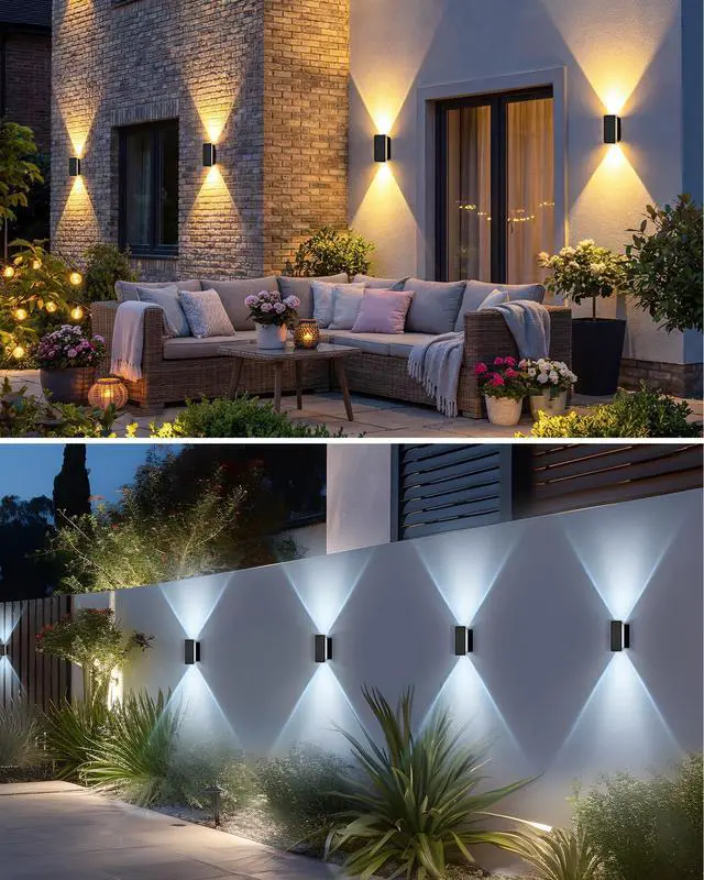 Alt view image 7 of 7 - Solar Fence Lights Outdoor 6 Pack, 5CCT(3000K-6000K) Up and Down Solar Wall Lights, IP65 Waterproof Dusk to Dawn Wood Fence Lights Solar Powered for Patio, Porch, Backyard, Garage, Wall Decor